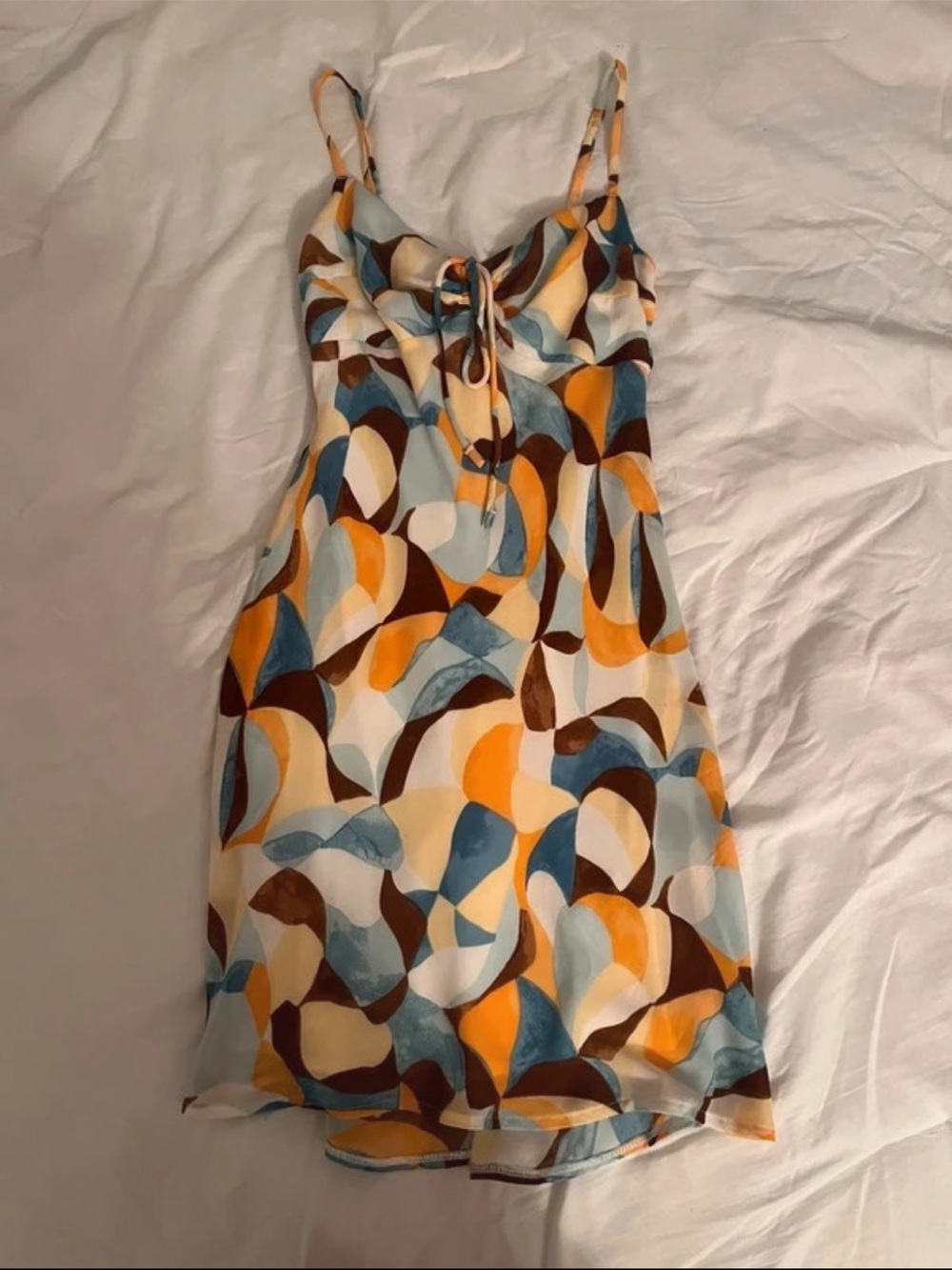 Abercrombie & Fitch Abstract Print Slip Dress in Blue, Yellow & Brown